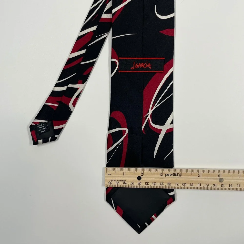 J. Garcia Black Red Abstract Swirl Silk Necktie Mens OS